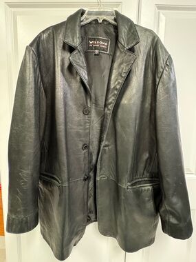 Wilsons Leather Men's Jacket Size Large Black Genuine Leather Classic Button-Up